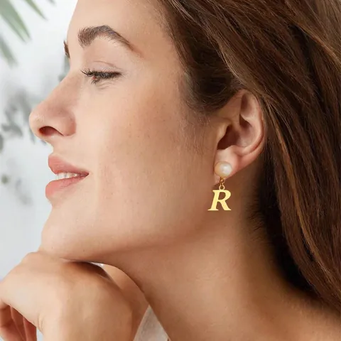 Edelstahl Anfangsbuchstabe Alphabet Anhänger Tropfenohrringe Mit Künstliche Perlenimitat Französischer Stil Mode Schmuck Für Damen