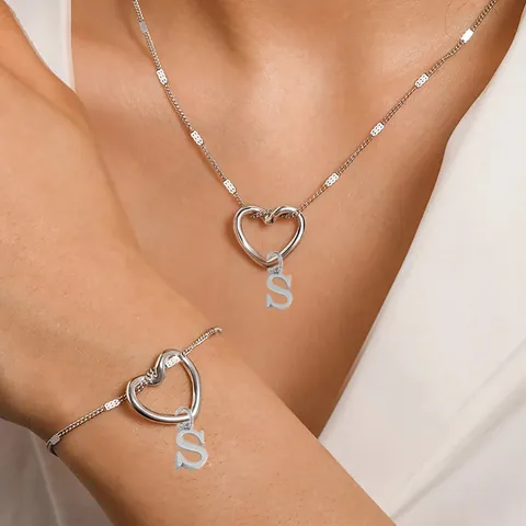 Collana E Bracciale In Acciaio Inossidabile Con Ciondolo A Forma Di Cuore E Lettera Iniziale Oro Argento Gioielli Per Donna
