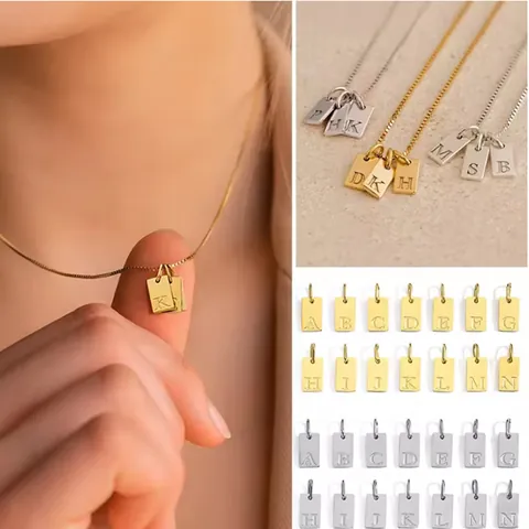Stainless Steel English Initial Alphabet Pendant DIY Jewelry Making Accessories Gold Silver 26 English Letters Rectangle Tag Charm
