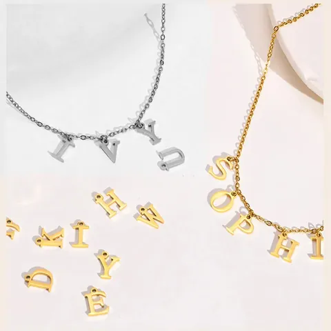Stainless Steel Initial Name Necklace For Women IP Gold Plated Letter Pendant O-Chain Elegant Commute Jewelry Gift