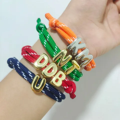 Adjustable Braided Polyester Rope Bracelet With Copper Initial Bubble Letter For Women Men Colorful Handmade Jewelry Gift