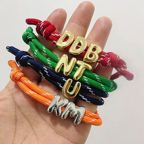 Adjustable Braided Polyester Rope Bracelet With Copper Initial Bubble Letter For Women Men Colorful Handmade Jewelry Gift