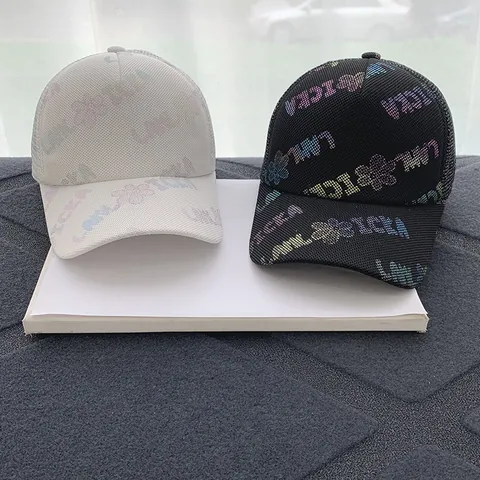 Damen Mode Blumen Buchstaben Druck Trucker Hut Atmungsaktive Netz Baseballkappe Sommer Outdoor Sonnenschutz Einstellbar Sonnenhut