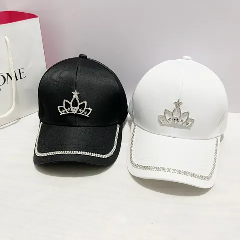 Women Fashion Rhinestone Crown Baseball Cap Luxury Adjustable Polyester Sun Hat For Outdoor Travel Casual Daily Accessories