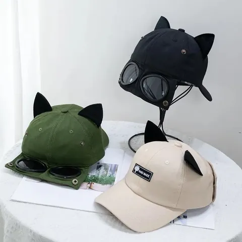 Casquette de Baseball Créative Avec Oreilles de Chat et Lunettes d'Aviateur Chapeau de Soleil Amusant pour Femmes Hommes Accessoires de Mode