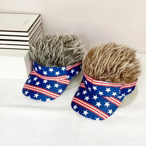 Cappello Visiera a Tema Bandiera Americana Con Parrucca a Punte Divertente per Uomo Donna Festa Indipendenza Accessori Costume