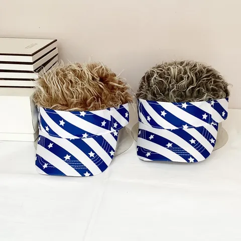 Cappello Visiera a Tema Bandiera Americana Con Parrucca a Punte Divertente per Uomo Donna Festa Indipendenza Accessori Costume