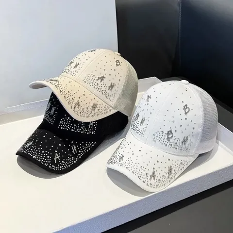 Cappellino da Baseball da Donna alla Moda con Lettere in Strass Rete Traspirante Protezione Solare Regolabile Outdoor Estate