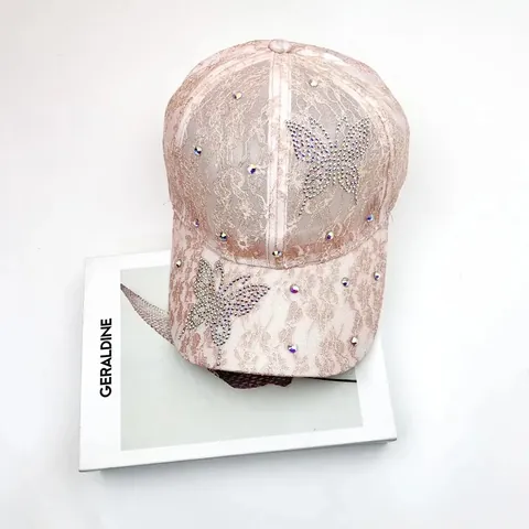 Gorra de Béisbol de Encaje con Mariposa de Strass para Mujer Sombrero de Sol Transpirable Ajustable Moda de Verano