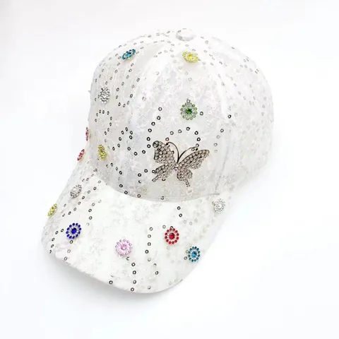 Damen Mode Spitze Schmetterling Strass Baseballkappe Pailletten Funkelnder Sonnenhut Atmungsaktives Mesh Verstellbar Outdoor Beach Cap
