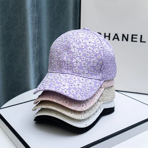 Damen Mode Blumen Stickerei Baseballkappe Strass Baumwolle Sonnenhut Verstellbar Atmungsaktiv Lässig Outdoor Sonnenschutz Hut