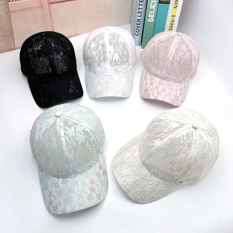 Casquette Baseball in Pizzo Donna Mesh Traspirante Cappello Sole Ricamo Floreale Traforato Regolabile Outdoor Estate