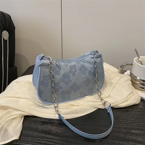 Vintage 3D Floral Jacquard Underarm Bag For Women Elegant Chain Strap Shoulder Bag Small Casual Minimalist Hobo Purse