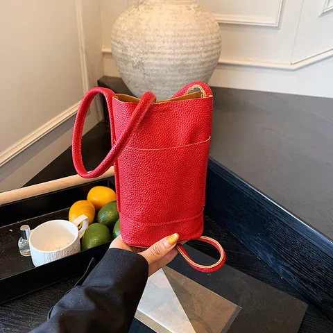Sac pour Téléphone Portable Femme en Cuir PU à Texture Litchi Petit Sac Bandoulière Minimaliste d'Été