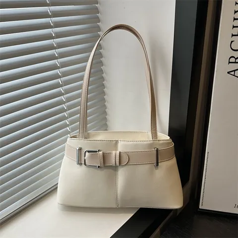 Retro Women Shoulder Bag Faux Suede Leather Underarm Tote Bag Belt Buckle Decor Small Square Handbag Daily Commute Work