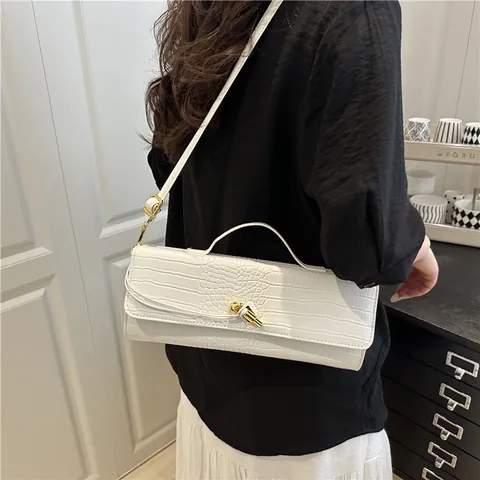 Bolso Bandolera Mujer Cuero PU Relieve Cocodrilo Bolso Solapa Vintage Con Hebilla Nudo Dorado Bolso de Mano Versátil