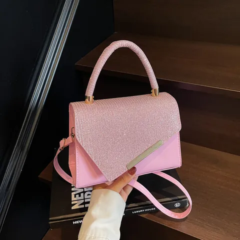 Women's Simple Rhinestone Flap Small Square Handbag Fashion PU Leather Crossbody Bag With Golden Metal Trim Party Banquet Bag