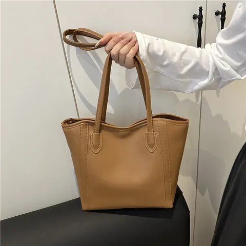 Bolso Tote para Mujer Minimalista Retro de Gran Capacidad de Cuero PU de Color Sólido Bolso de Hombro para el Trabajo Diario