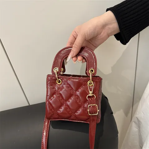 Borsa a Mano Mini Trapuntata da Donna in Pelle PU con Motivo a Rombi Borsa a Spalla con Manico e Tracolla Regolabile
