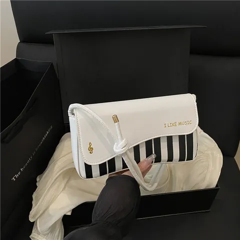 Bolso Cuadrado Pequeño de Cuero PU con Patrón de Piano Vintage para Mujer Diseño de Notas Musicales Bolso de Hombro Artístico