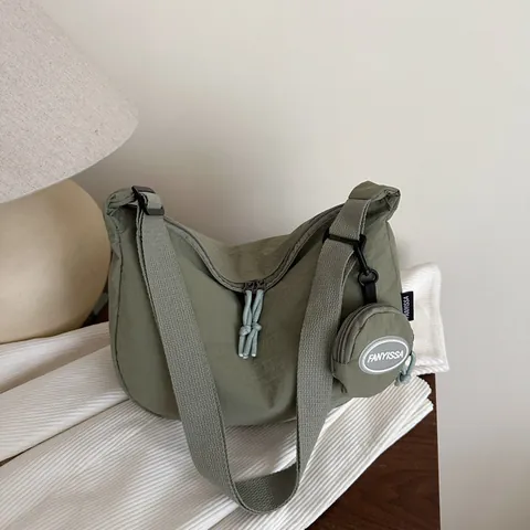 Women Nylon Half Moon Crossbody Bag Large Capacity Solid Color Versatile Shoulder Underarm Bag With Mini Pouch Daily Commuter