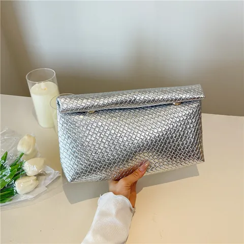 Pochette da Donna alla Moda con Texture Intrecciata in Pelle PU Borsa a Busta per Festa Serale Matrimonio Oro Argento Rosso Blu Rosa