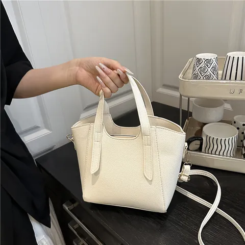 Bolso Bandolera de Mujer en Cuero PU con Textura de Lichi Bolso de Mano Minimalista de Color Sólido con Correa Ajustable para Oficina Diaria