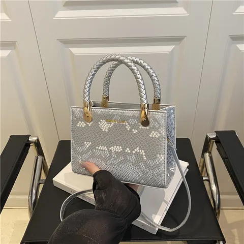 Borsa a Mano da Donna in Pelle PU con Motivo a Serpente Retro Con Manico Intrecciato Borsa a Tracolla Fashion Piccola Quadrata