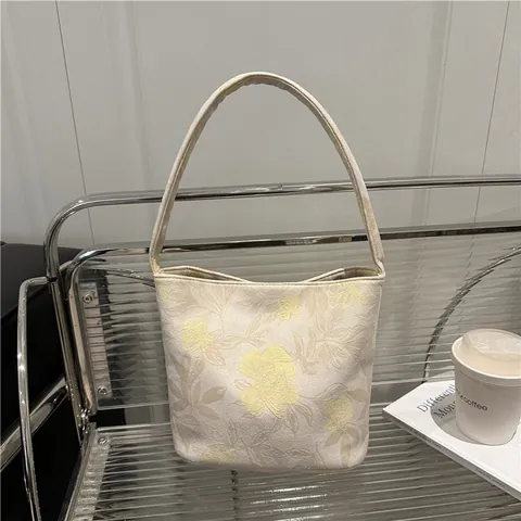 Dames Neo-Chinese Stijl Jacquard Handtas Vintage Canvas Schoudertas Minimalistisch Dagelijkse Woon-Werkverkeer Tote Bag