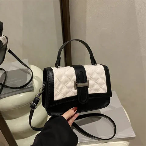 Sac à Bandoulière Matelassé Losange pour Femmes Similicuir Petit Sac Carré avec Poignée Supérieure Fermoir Métallique Mode