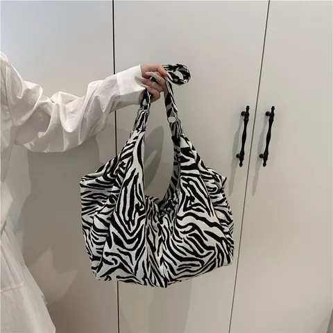 Vintage Zebra Leopard Karomuster Große Kapazität Einkaufstasche Für Damen Lässig Segeltuch Hobo Schultertasche Urbaner Minimalismus Handtasche