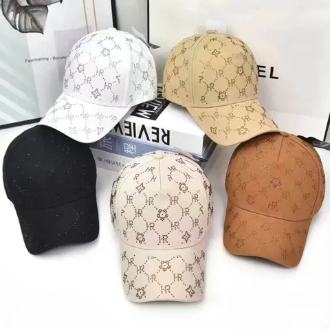 Berretto da Baseball Donna Lusso con Strass Lettera HR Monogramma in Cotone Regolabile Cappello Parasole Bling per Viaggi Outdoor