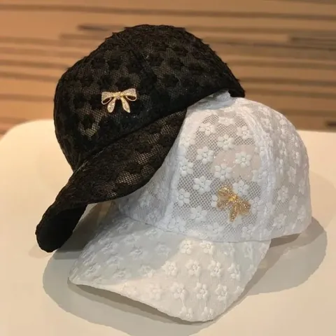 Cappellino da Baseball in Pizzo Floreale Dolce da Donna Con Fiocco in Strass Cappello Parasole Estivo Traspirante Regolabile