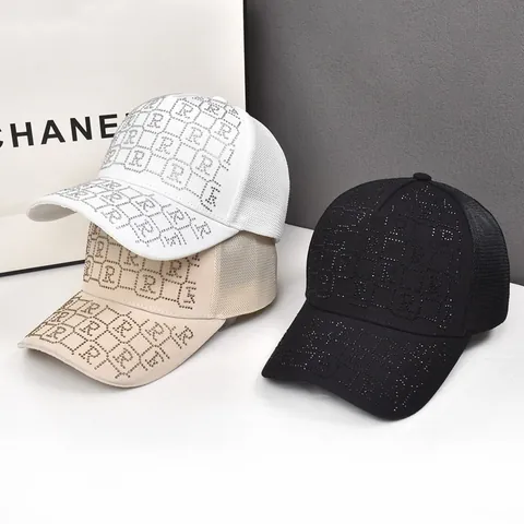 Berretto da Baseball da Donna in Rete con Motivo a Lettere di Strass Cappello Parasole Traspirante Estivo Regolabile Casual Lucido