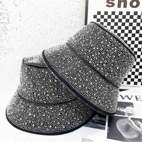 Sombrero de Pescador con Diamantes de Imitación Brillantes para Mujer Lujo Protección Solar Moda Callejera