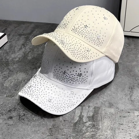 Gorra de Béisbol de Moda con Estrella de Strass Mujer Hecha a Mano Poliéster Ajustable Protección Solar Sombrero Casual