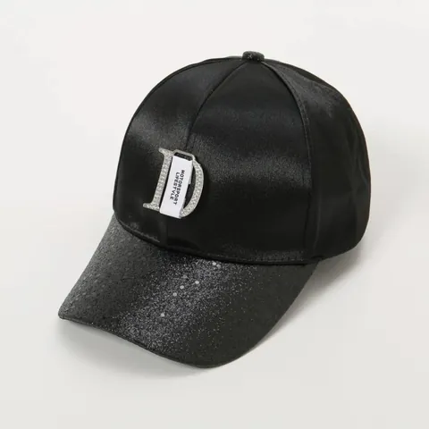 Cappello da Baseball da Donna in Raso con Lettera di Strass Visiera con Paillettes Brillantinate Protezione Solare Regolabile