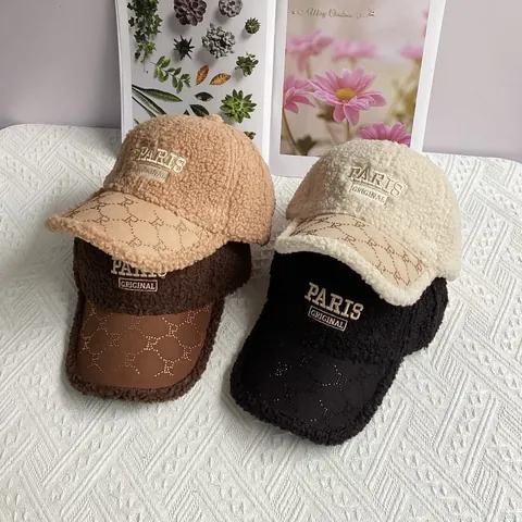Berretto da Baseball in Lana di Agnello alla Moda da Donna PARIS ORIGINAL Ricamo Strass Inverno Caldo Morbido Cappello