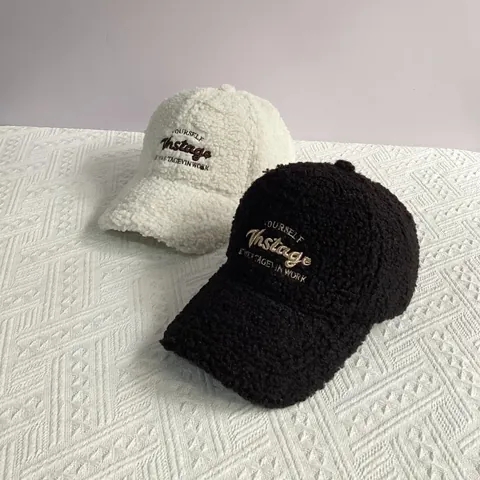 Berretto da Baseball in Lana d'Agnello Vintage per Uomo Donna Inverno Caldo Pile Ricamo Lettera Regolabile Casual Moda Cappello
