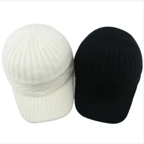 Women Winter Knitted Baseball Cap Acrylic Warm Cable Knit Peaked Hat Solid Color Ribbed Adjustable Duck Tongue Hat