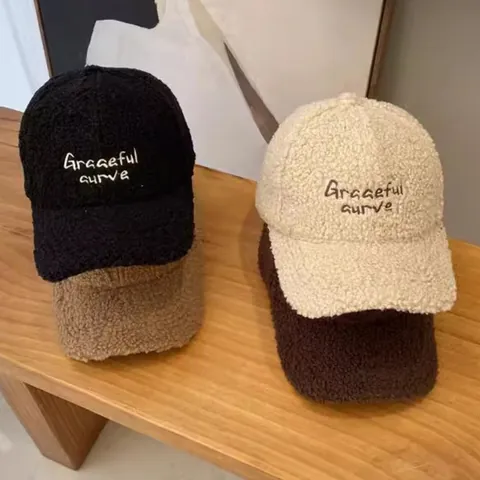 Damen Sherpa-Fleece Baseballkappe Winter Warm Bestickter Buchstabe Verstellbar Teddy-Plüsch Mode Snapback Hat Für Outdoor