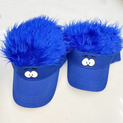 Funny Cartoon Eyes Visor Hat With Faux Fur Wig Creative Gag Gift Adjustable Hip Hop Outdoor Sun Hat For Men Women Party