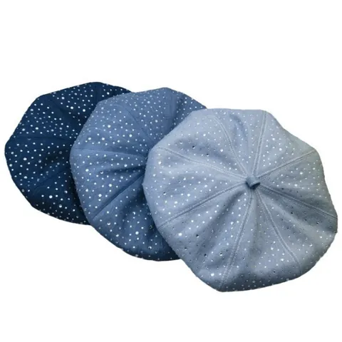 Béret en Denim Délavé pour Femme avec Strass Casquette de Peintre Scintillante Coiffe Décontractée Chic pour Printemps Automne