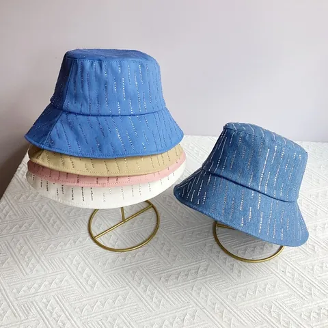 Bob de Mode pour Femmes avec Strass Décoration de Diamants Protection Solaire en Coton Été Chapeau de Pêcheur