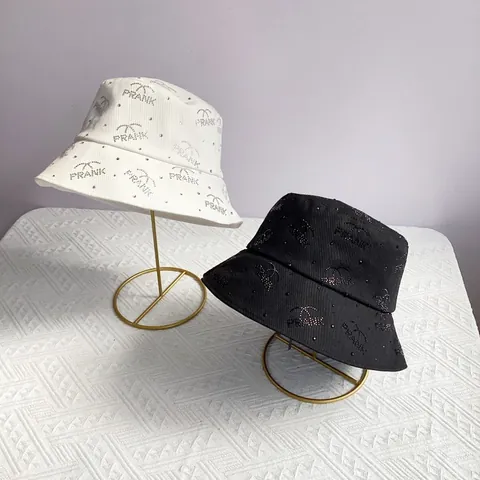 Cappello da Pescatore in Cotone con Lettere di Strass Donna Protezione Solare Estate Spiaggia Viaggio Tesa Larga