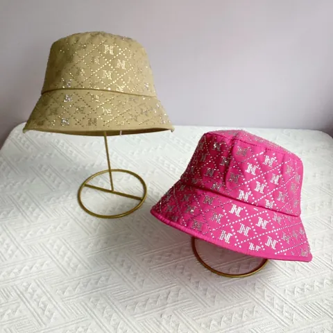 Luxury Rhinestone Letter Quilted Bucket Hat For Women Fashion Cotton Sun Protection Foldable Summer Beach Travel Basin Hat