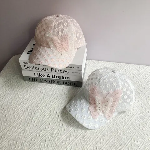Women's Lace Mesh Baseball Cap With 3D Butterfly Artificial Pearl Rhinestone Sweet Breathable Sun Protection Vacation Jewelry Hat