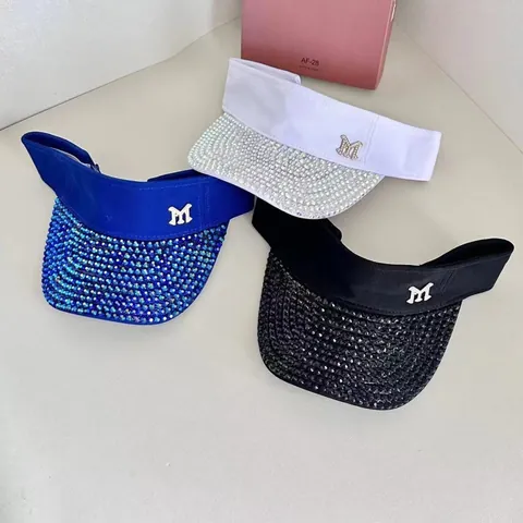 Luxury Rhinestone M Letter Sun Visor Hat Empty Top Adjustable Sparkling Crystal Summer Beach Sun Protection Cap For Women