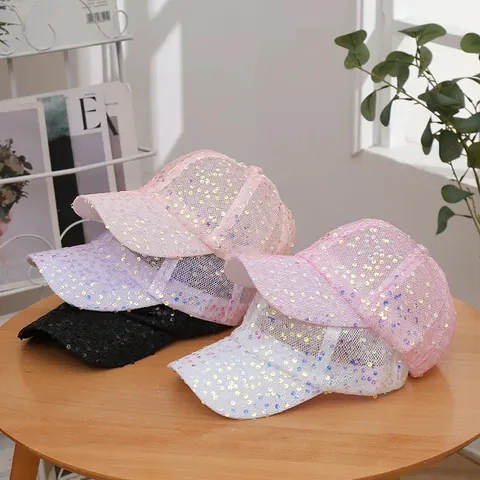 Berretto da Baseball da Donna in Rete con Paillette Traspirante Parasole Regolabile Glitter Cappello da Spiaggia per Esterno