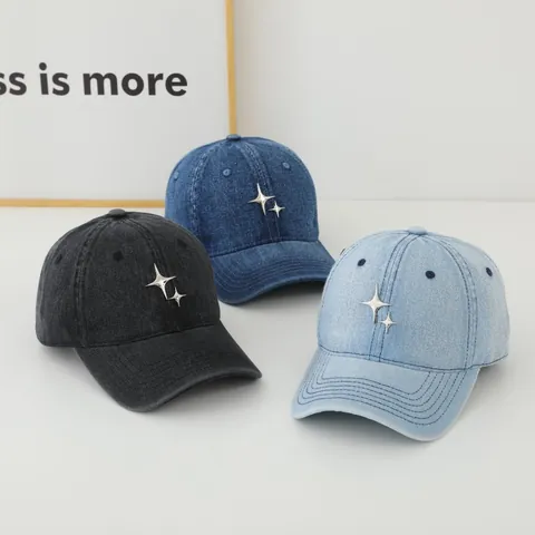 Berretto da Baseball in Denim Lavato Con Decorazione a Stella in Metallo Cappello Parasole Casual Retro Regolabile per Donna